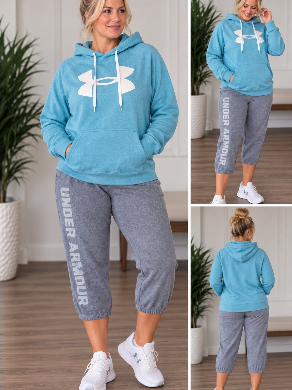 Under Armour Women's XL Blue Hoodie & Gray Capri Sweatpants Set